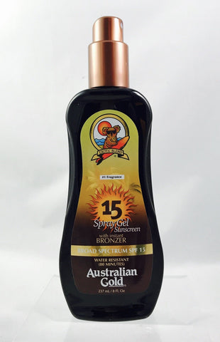 Australian Gold SPF 15 Sunscreen Spray Gel With Instant Bronzer 8 oz